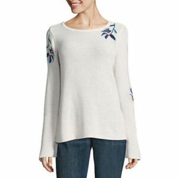 St. John’s Bay Crewneck Sweater Embroidered Floral - Picture 1 of 11